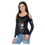 DEATH BEFORE DISHONOR GOLD LONG SLEEVE OPEN SHOULDER