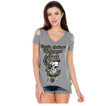 DEATH BEFORE DISHONOR GOLD SHORT SLEEVE OPEN SHOULDER