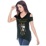 DEATH BEFORE DISHONOR GOLD SHORT SLEEVE OPEN SHOULDER